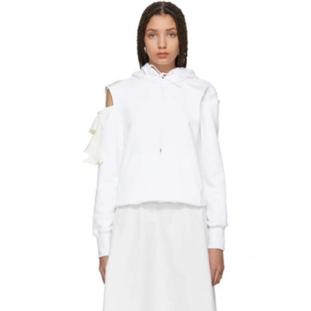 Sacai White Cutout Hoodie with Ruffle Detail